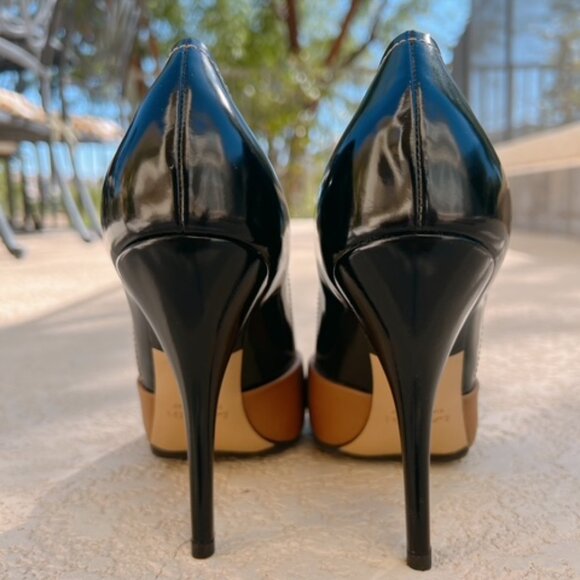 LANVIN SUPER COMFORTABLE LUXURY BEIGE & BLACK 4,5" HEEL SHOES ITALY - Picture 5 of 16